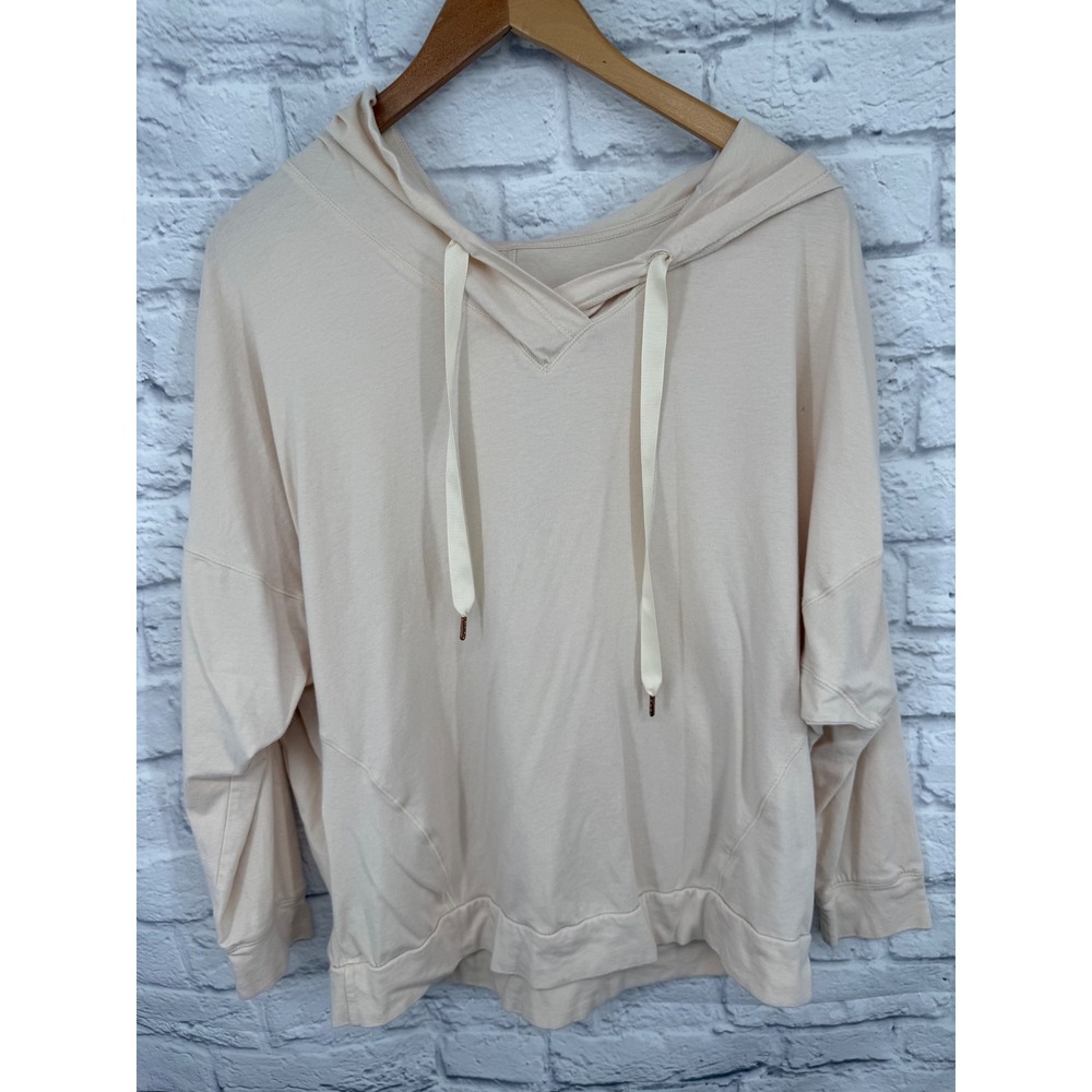 AnyBody Womens Beige Dolman Blend V-Neck Pullover Hoodie Sweatshirt Size M - Picture 2 of 7